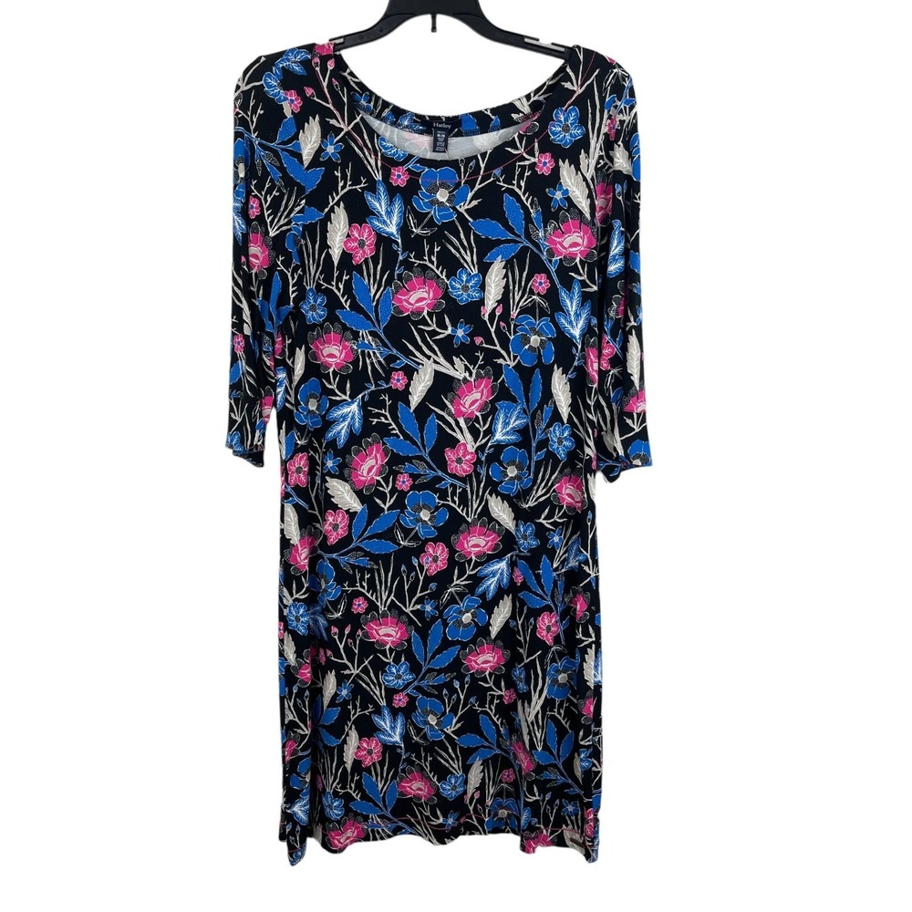 Hatley Floral Shift Dress Womens Medium Blue 3/4 Sleeve Jersey